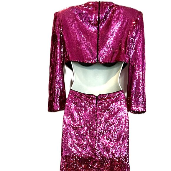 LE PIACENTINI Fuchsia Sequin Evening  Gown. Made in Italy. Size IT 42 - Picture 2 of 11